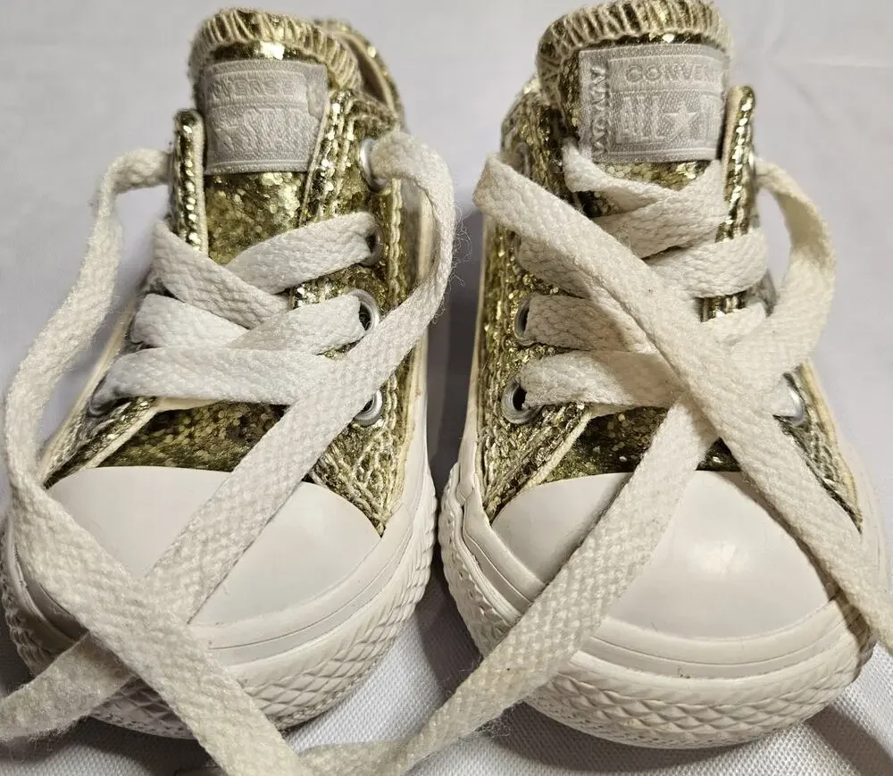 Converse Chuck Taylor All Star Infant Size 3 Gold Glitter Low Top Sneakers